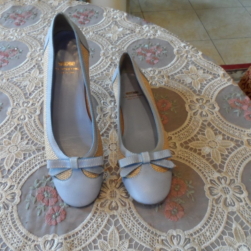 Moschino Cheapandchic Beige & Blue Leather/Rafia Ballet Flats Size 7B